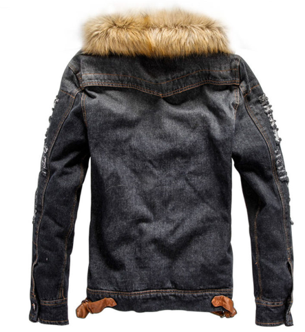 Vintage Denim Hooded Jacket - - Coat