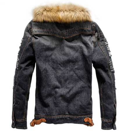 Vintage Denim Hooded Jacket - - Coat