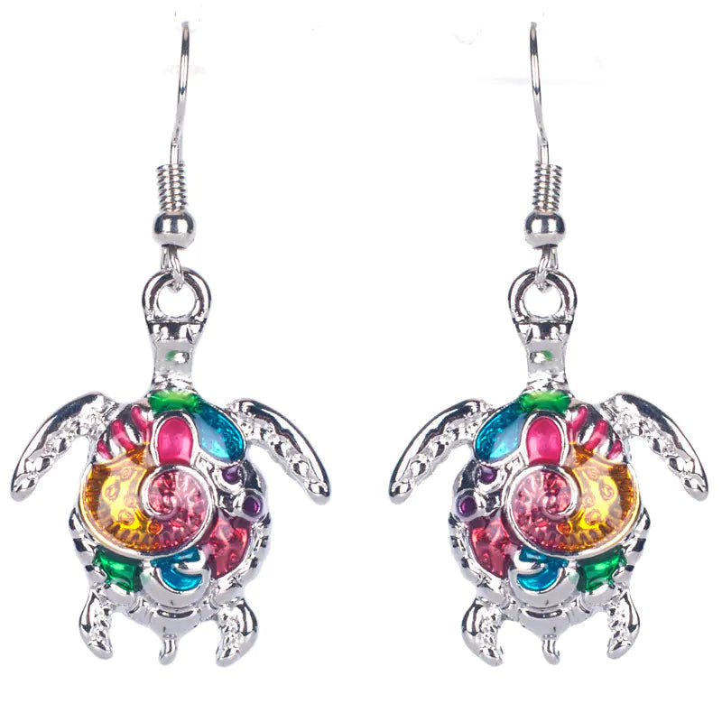 Fashion Rainbow Turtle Necklace Set with Punk Earrings Kia Day Design