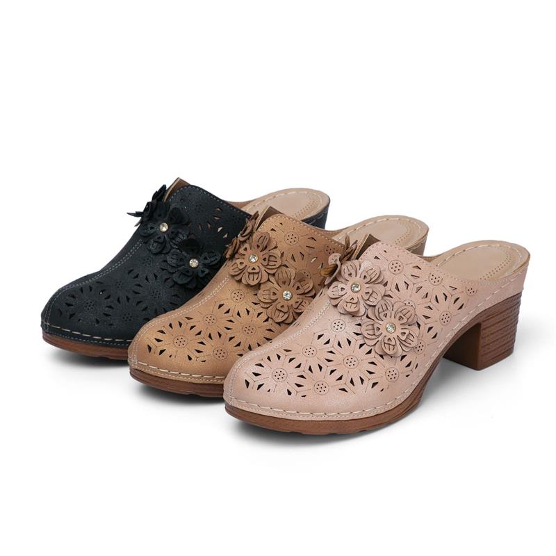 Womens PU Leather Round Head Slip-On Clogs Shoes - - Shoes