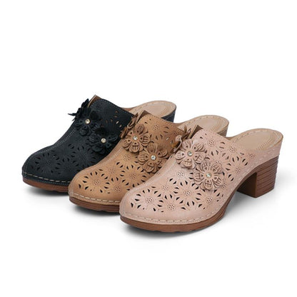 Womens PU Leather Round Head Slip-On Clogs Shoes - - Shoes