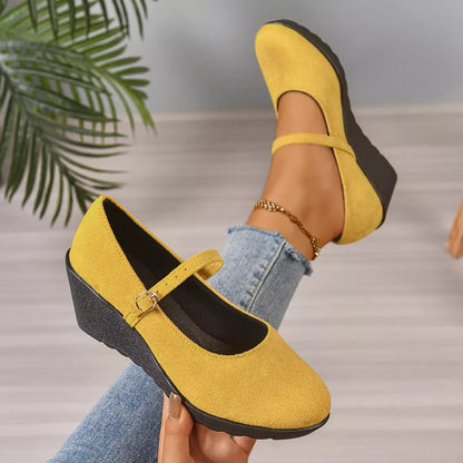 Round Toe Wedge Loafers - -