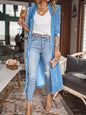 Open Front Long Sleeve Coat - Blue -