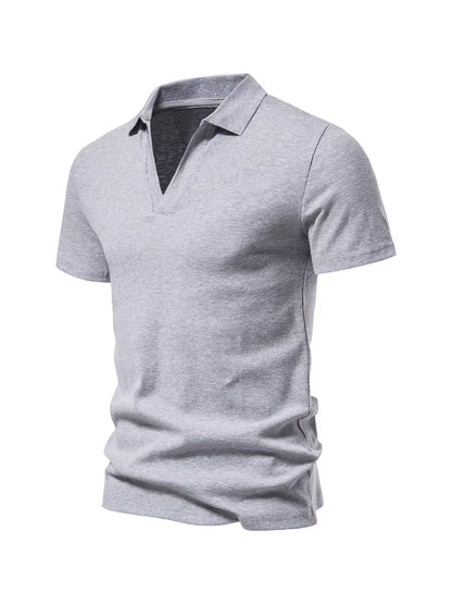 Men's Plus Size Casual Notched Short Sleeve Polo - Light Gray -