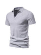 Men's Plus Size Casual Notched Short Sleeve Polo - Light Gray -