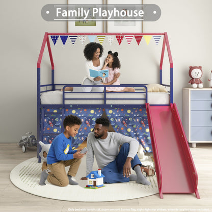 Jack - House Loft Bed With Slide And Curtain Set- HouseOfZazla- {{Product type}}