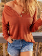 Button Detail Long Sleeve Knit Top - Orange -