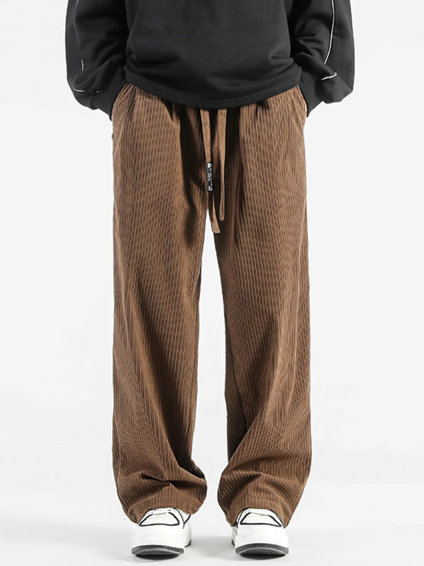 Men's Plus Size Casual Drawstring Wide Leg Pants - Coffee -