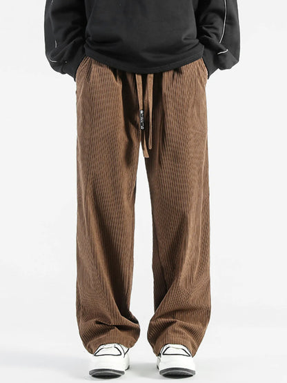 Men's Plus Size Casual Drawstring Wide Leg Pants - Coffee -