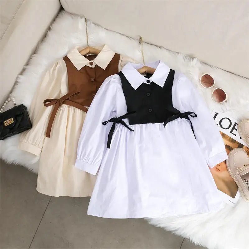 Girls Long Sleeve Casual Princess Bow Dress