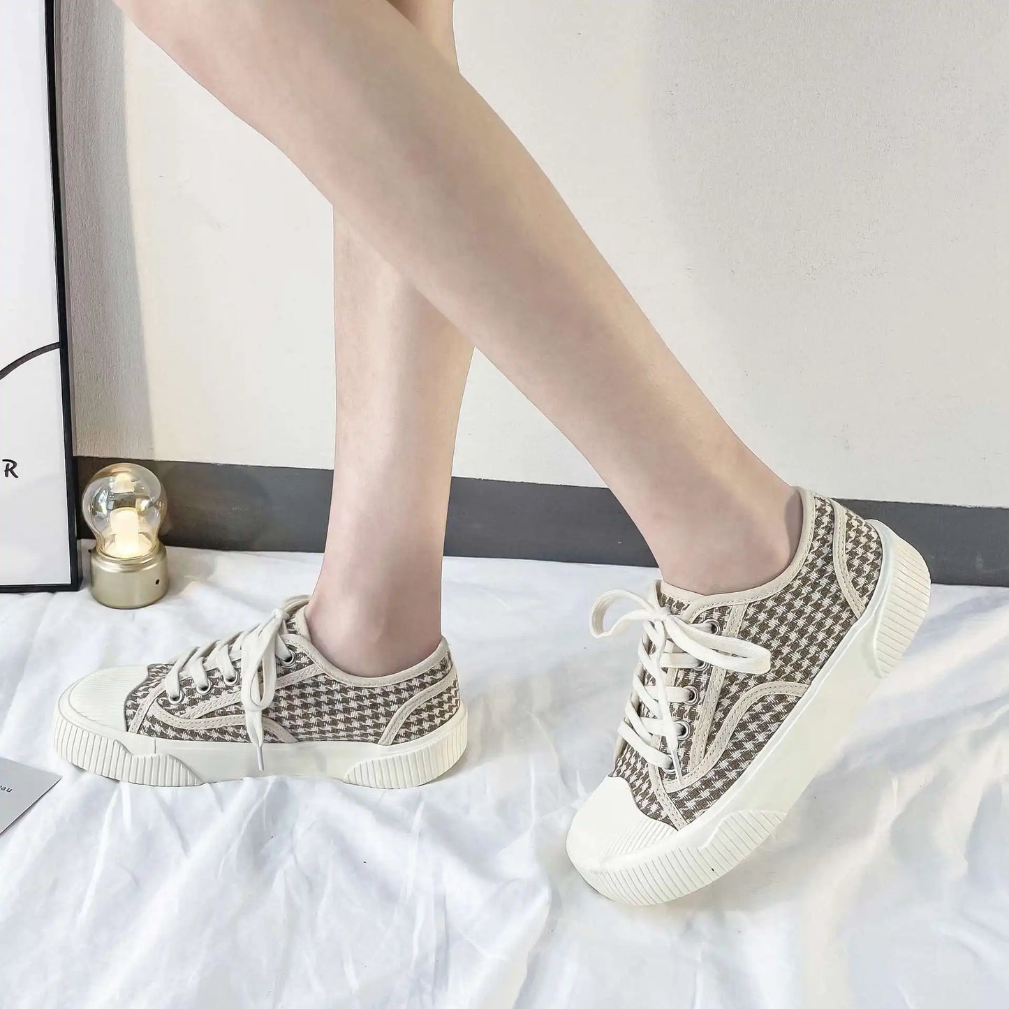 Cookie Canvas Shoes Female Check Cloth Shoes