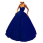 Backless Halter Dress with Shiny Pleated Skirt - Azul M - dress