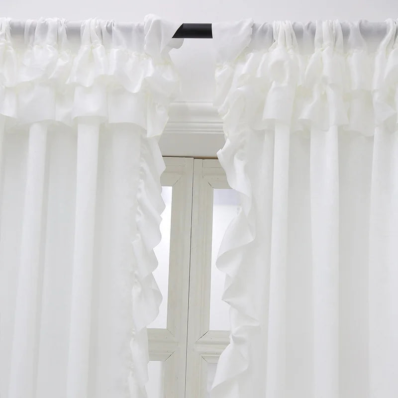 Tab Top Curtain White Ruffle Decor Single Panel Sheer Curtain