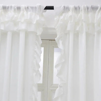 Tab Top Curtain White Ruffle Decor Single Panel