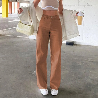 Korean Style Flare Jeans - Brown -