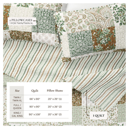Floral Patchwork Quilt Set - Damia Collection - - Quilts & Comforters
