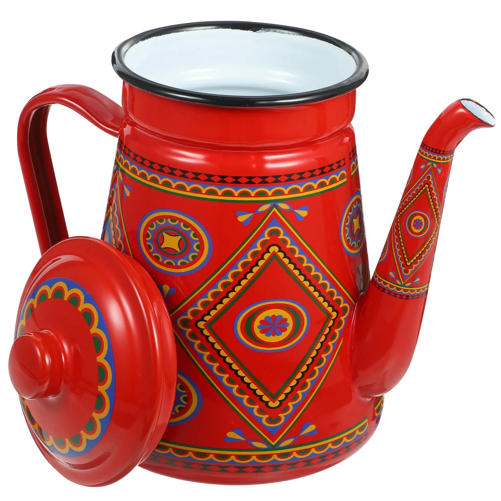 Red Enamel Coffee Pot Stovetop Tea Kettle - - Tea Supplies