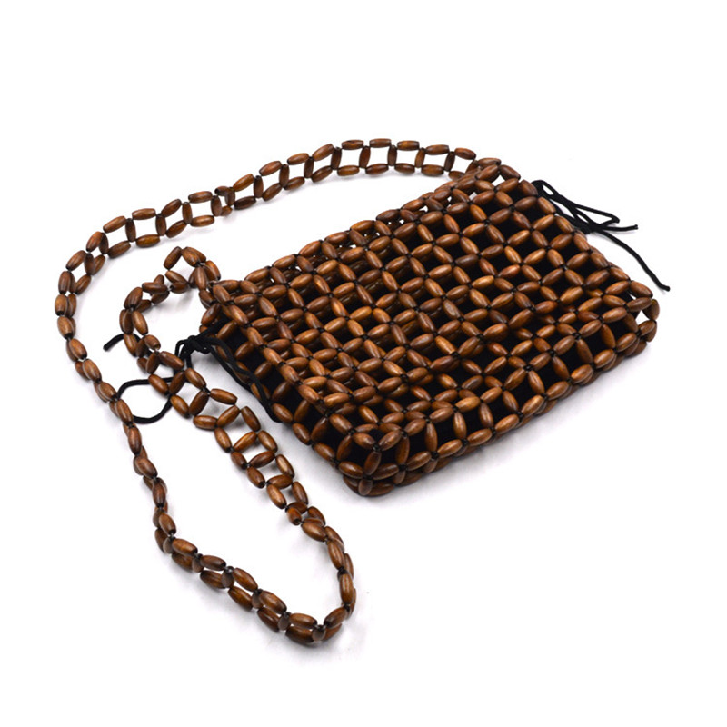 Hollow Wood Bead Design Crossbody Bag - coffee - shoulder bag