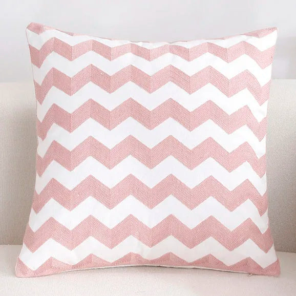 Solid Color Geometric Cushion Cover, Pink Decorative Sofa Cushion Cover