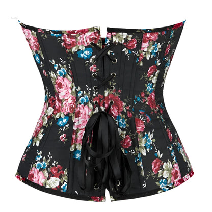 Beautiful Floral Print Corset Plastic Boned