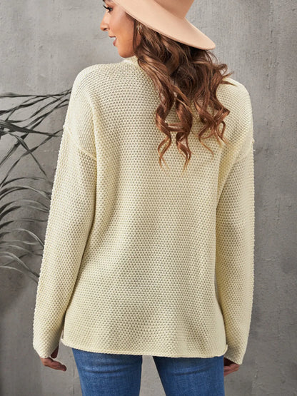 Button Detail Long Sleeve Knit Top - -
