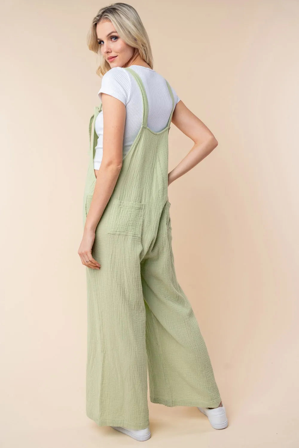 White Birch Texture Sleeveless Wide Leg Jumpsuit - -