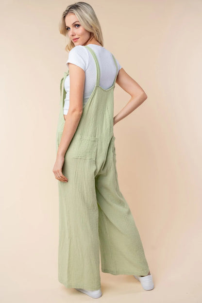 White Birch Texture Sleeveless Wide Leg Jumpsuit - -