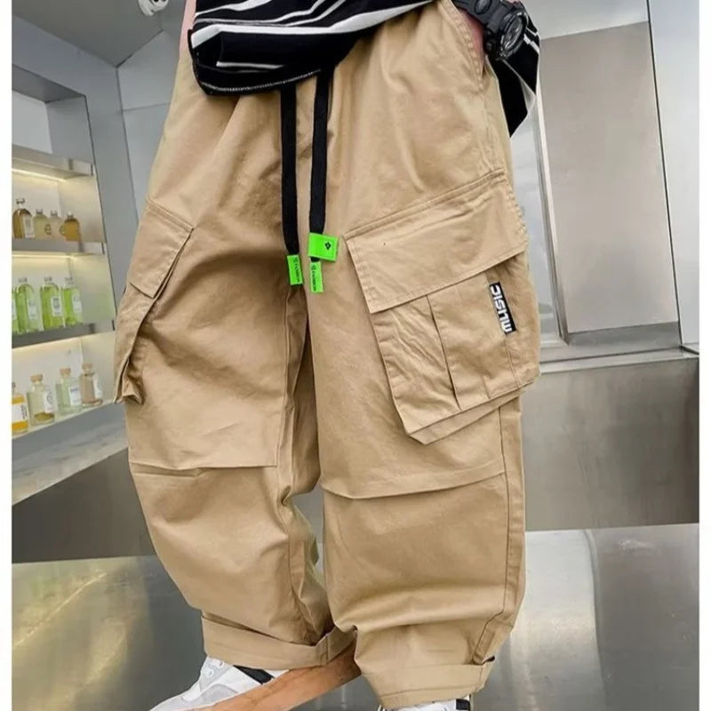 Boys Cargo Loose Wide-Leg Pants