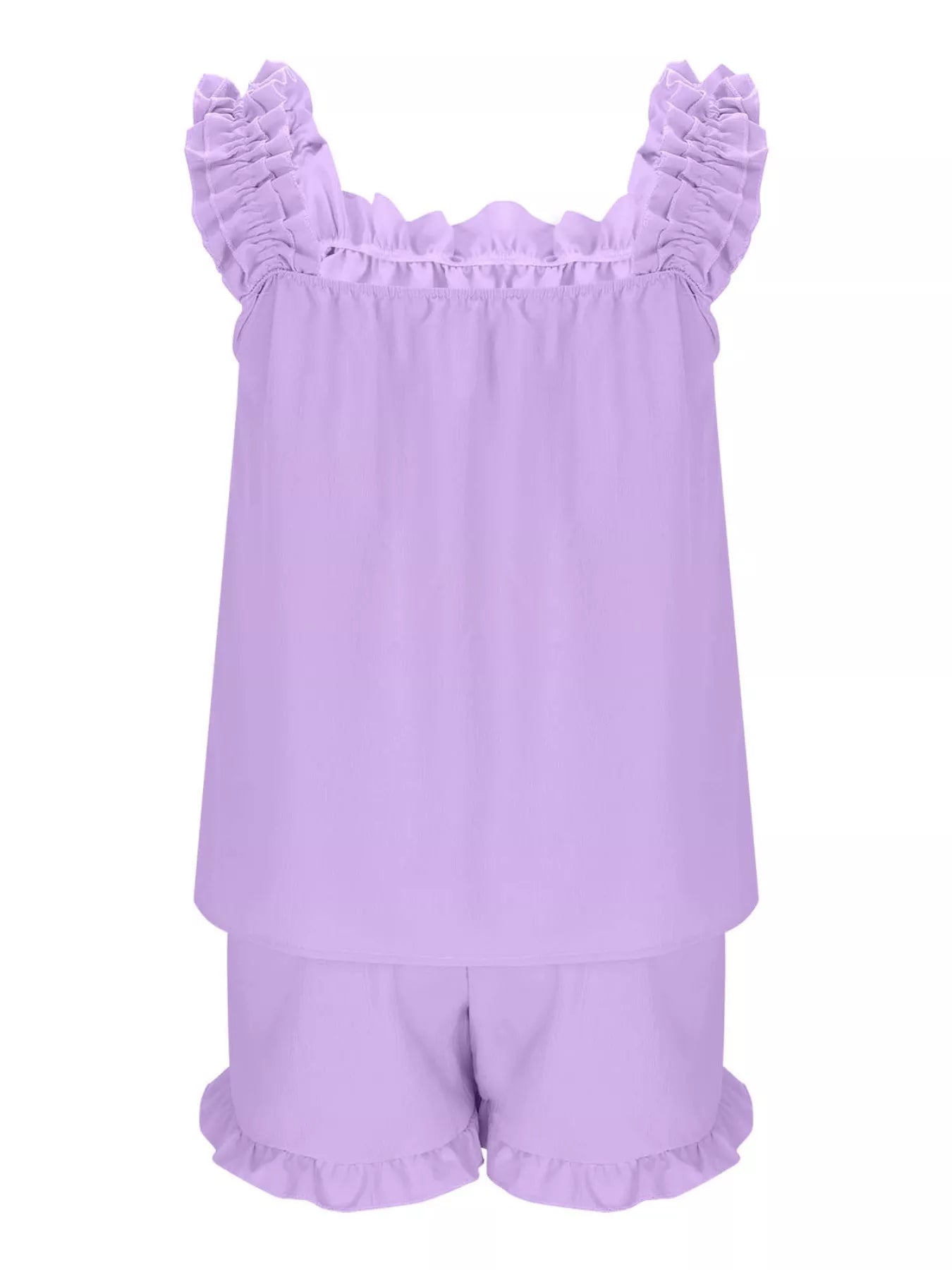 Ruffle Trim Sleeveless Top and Shorts Set- Shopimist- {{Product type}}