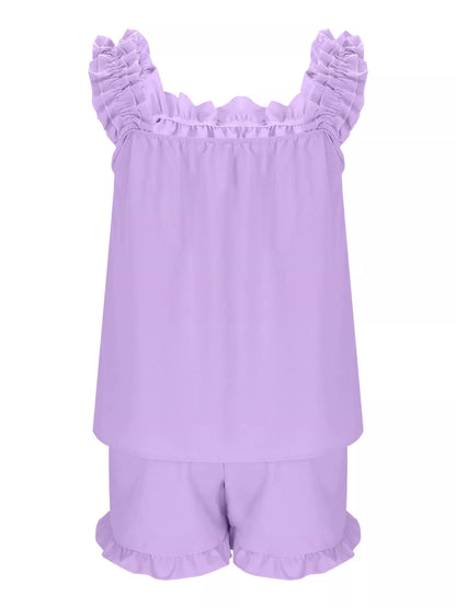 Ruffle Trim Sleeveless Top and Shorts Set- Shopimist- {{Product type}}