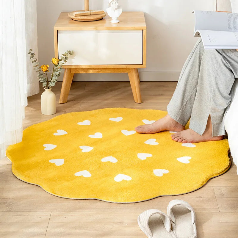 Flower Carpet Cute Plush Floor Mat Simple Round Bedside Decor Area Rugs