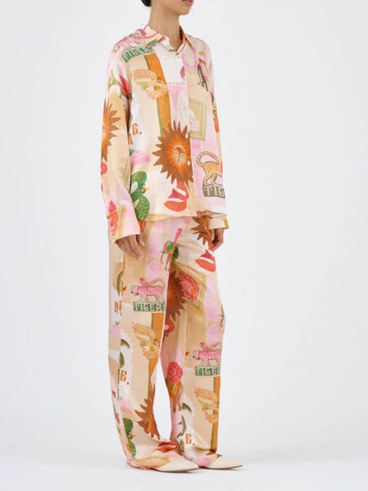 Animal Print Button Up Shirt and Pants Set- Shopimist- {{Product type}}