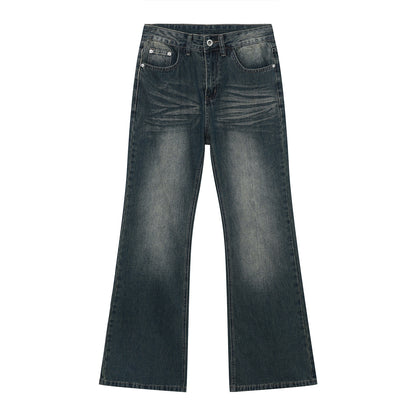 Retro Washed Distressed Flared Jeans - Blue M - jeans