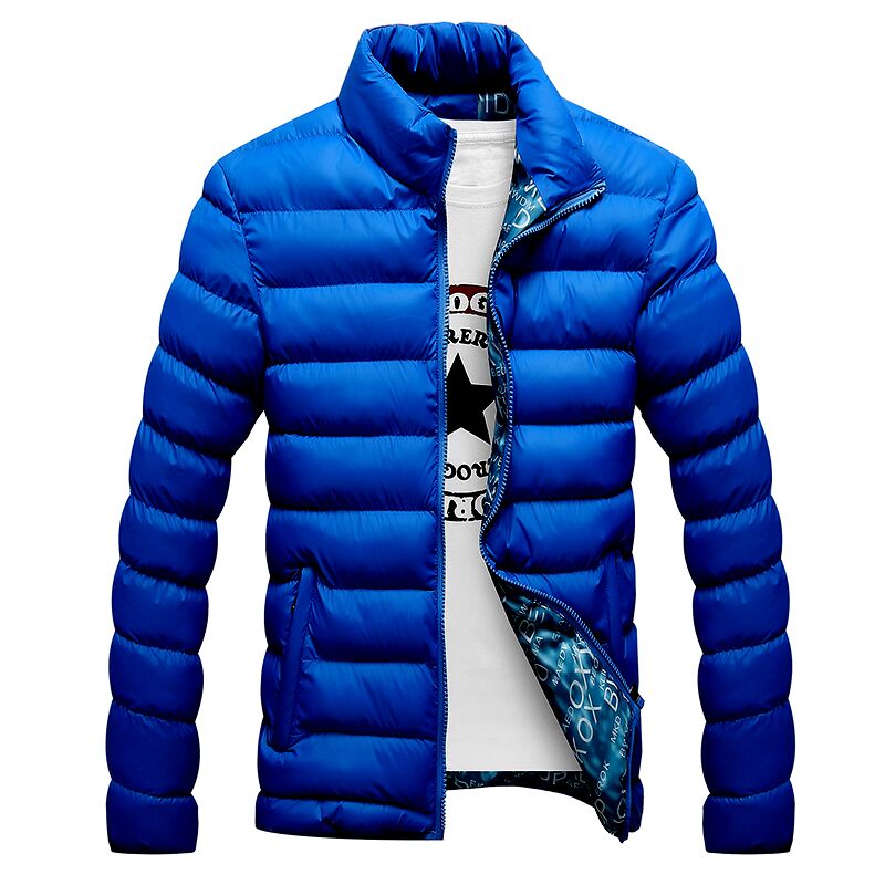 Mens Winter Coat with Standing Collar and Down Filling - - coat