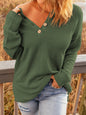 Button Detail Long Sleeve Knit Top - Green -