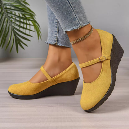Round Toe Wedge Loafers - -