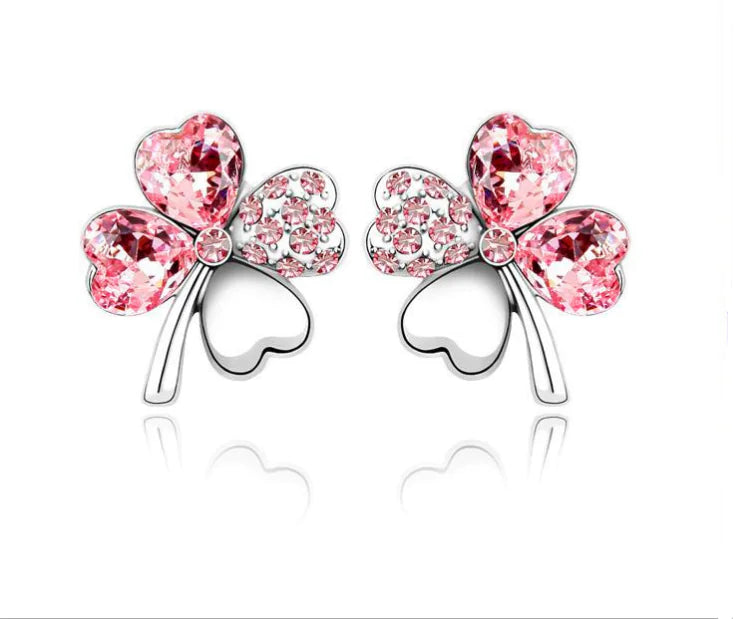 Clover Crystal Stud Earrings with Full Rhinestones
