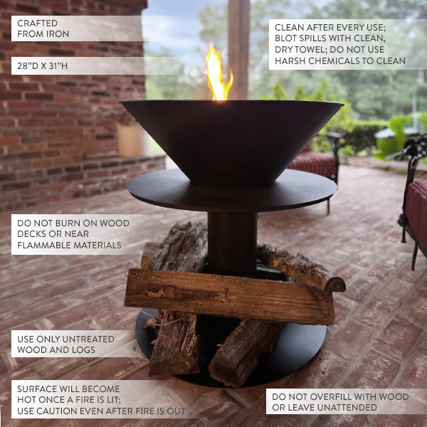Outdoor Iron Pedestal Fire Bowl and Log Holder - - Sale