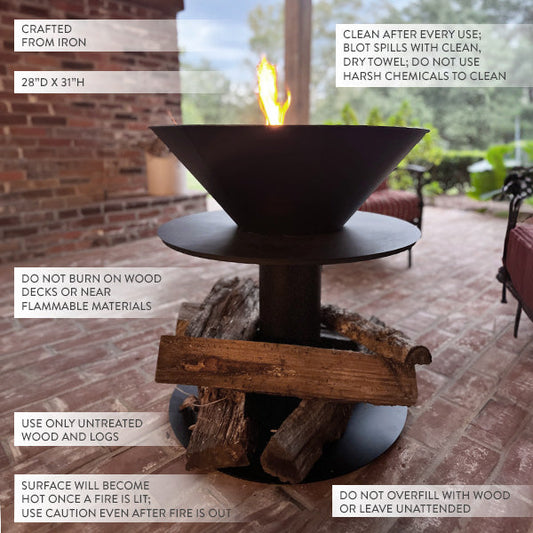 Outdoor Iron Pedestal Fire Bowl and Log Holder - - fire pit