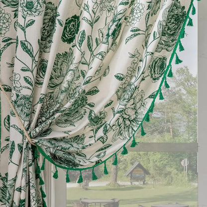 Green Floral 63 Inch Length Window Curtains 2 Panels - Kia Day Design