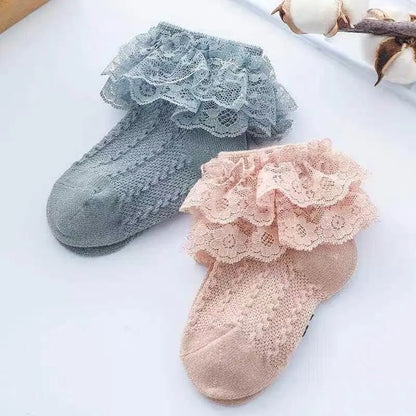 Girls Breathable Ruffled Lace Socks