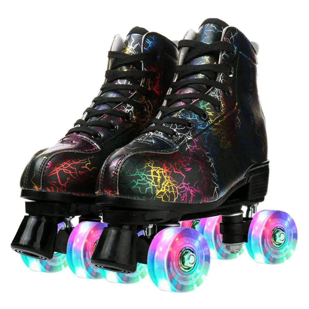 Black Classic High-top Outdoor Roller Skates Light-Up Wheels - Lightning Black Flash 39 - 9.55in - Women's 7.5 Men's 6.5 - skates