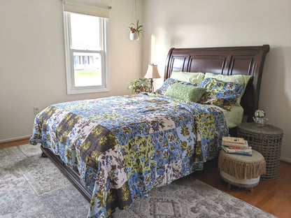 Tache Mystical Forest Green Blue Leaves Cotton Quilt Set (KST1504) - - Quilt / Bedspread