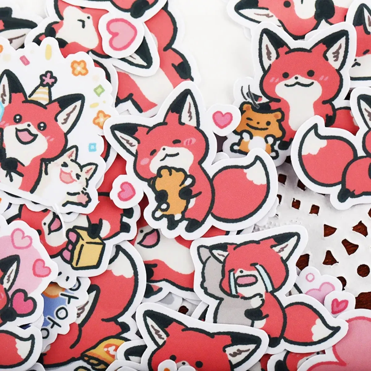 38pcs Little Fox Cartoon Stickers - DIY Photo Album Waterproof Decoration - -