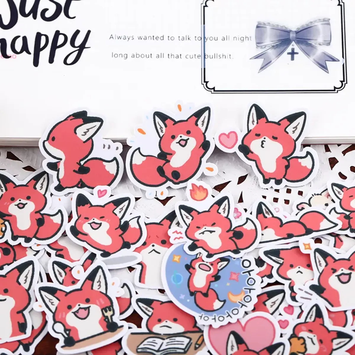 38pcs Little Fox Cartoon Stickers - DIY Photo Album Waterproof Decoration - Red -
