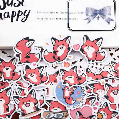 38pcs Little Fox Cartoon Stickers - DIY Photo Album Waterproof Decoration - Red -