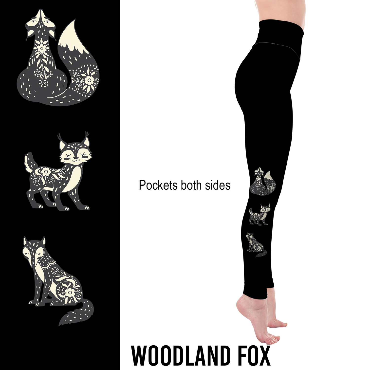 Woodland Fox Leggings with Pockets – Folk Art - XXS-XS = Tween - Apparel