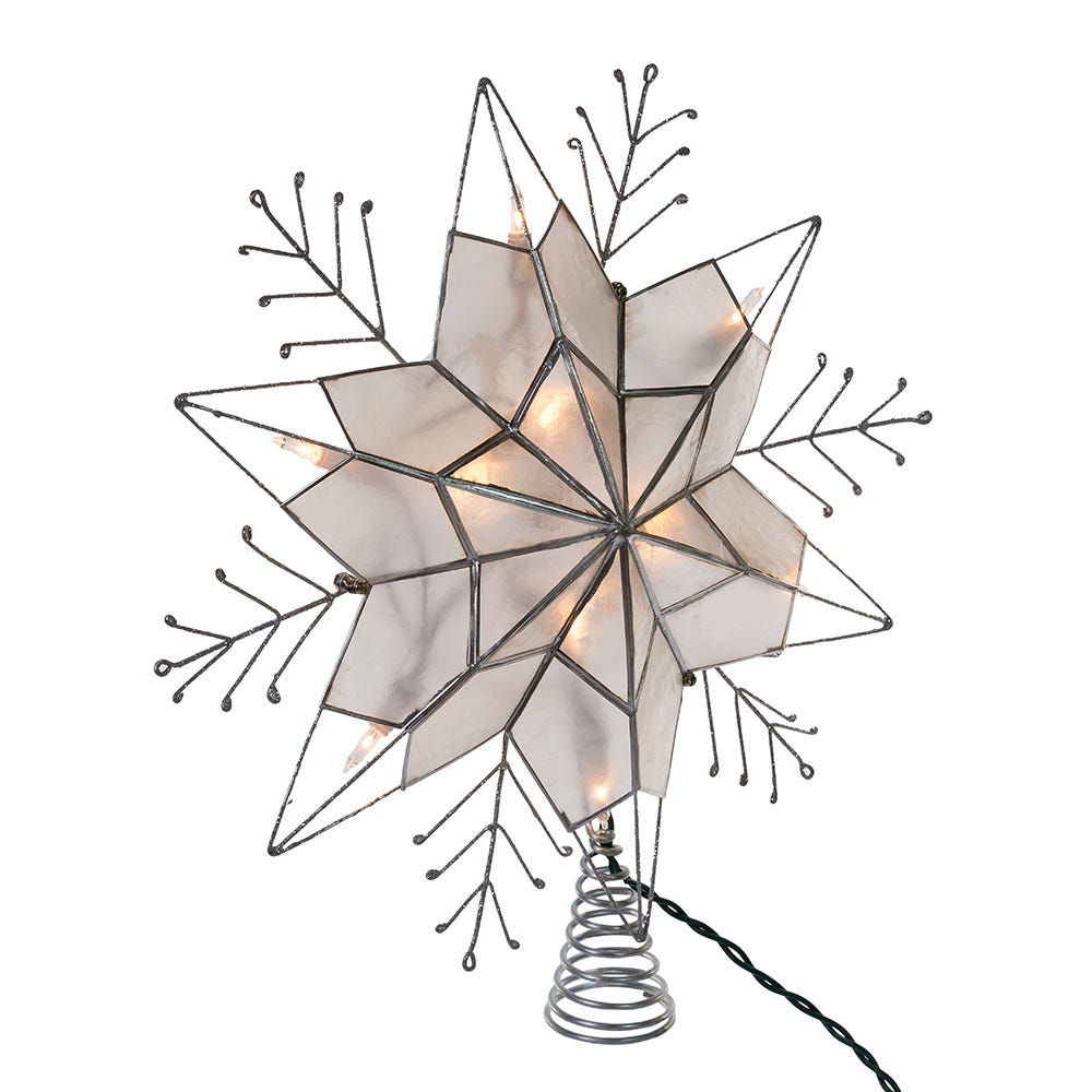 Capiz Silver Snowflake Star Treetop - 10-Light - 14 Inch - - Christmas >> Tree Toppers