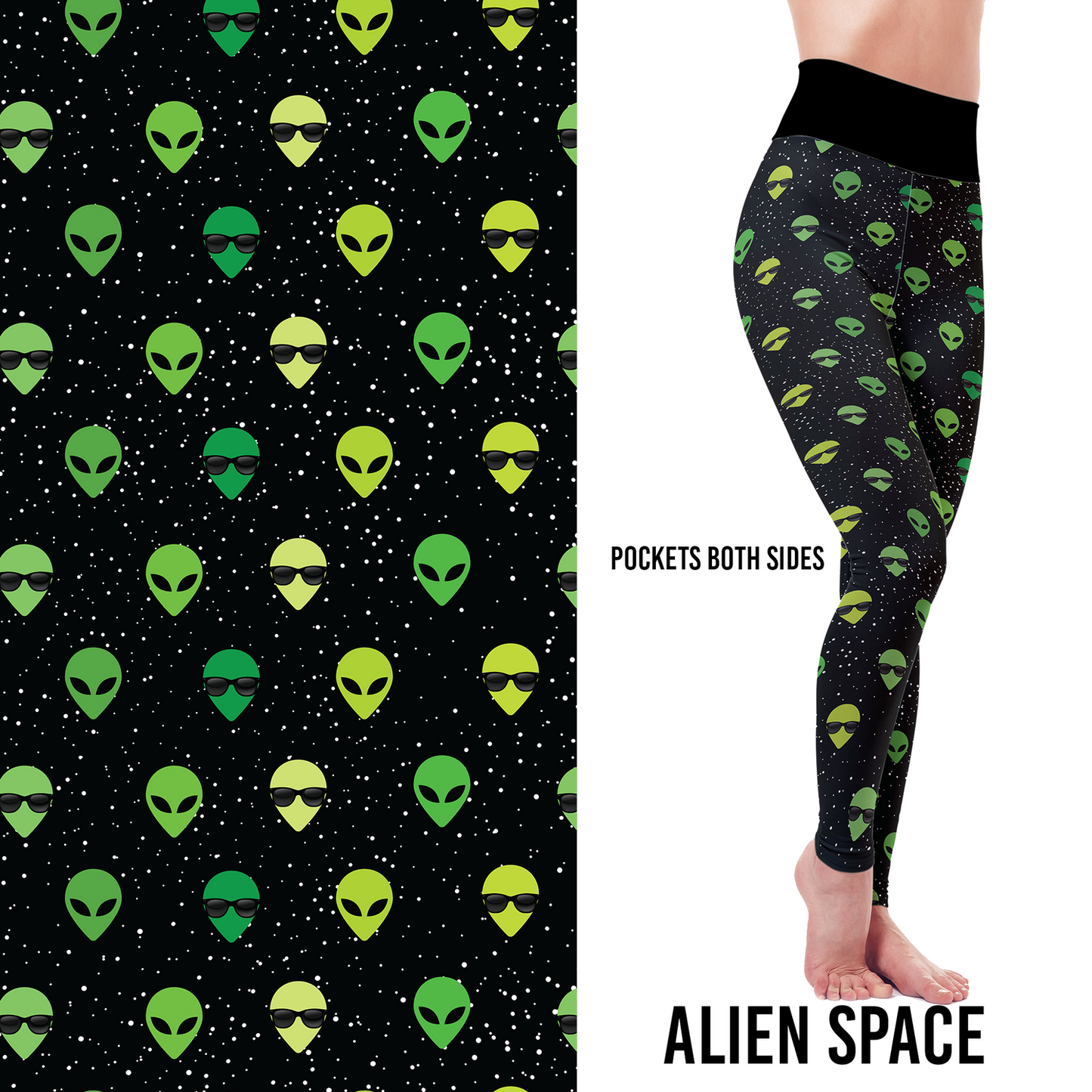 Little Green Aliens Leggings with Pockets - XS = Tween - Apparel