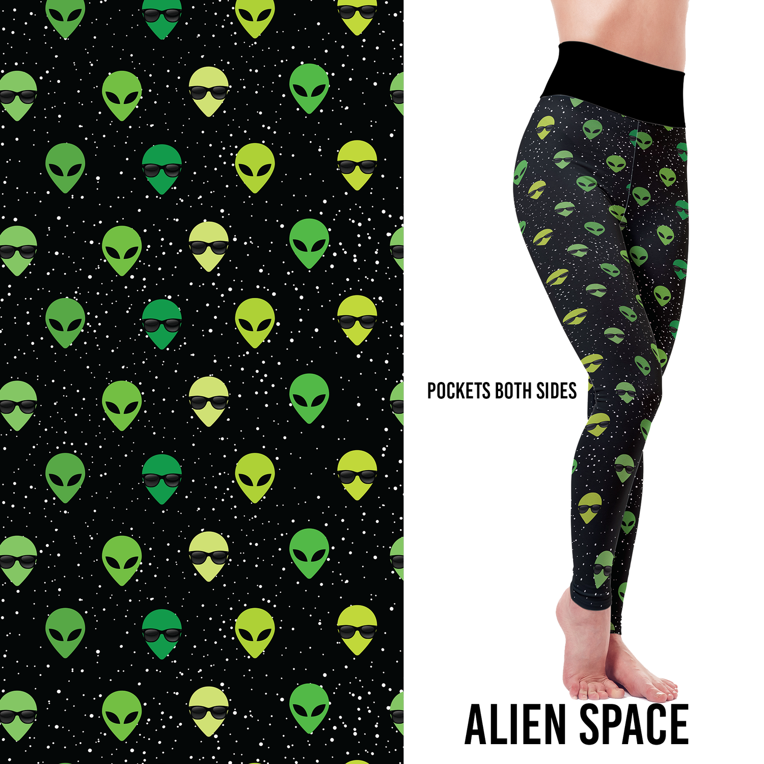 Little Green Aliens Leggings with Pockets - XS = Tween - Apparel
